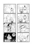  4koma alternate_hairstyle animal_ears blood bow cat_ears comic grin hair_bow headband heart highres horn hoshiguma_yuugi komeiji_satori mind_reading mizuhashi_parsee monochrome multiple_4koma multiple_girls nosebleed open_mouth paru_paru pointy_ears smile tears thumbs_up touhou translated translation_request viva!! 