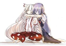  arm_around_neck bad_id barefoot closed_eyes eyes_closed fujiwara_no_mokou hug hug_from_behind kamishirasawa_keine kuroda multiple_girls no_hat no_headwear sitting sketch sleeping touhou 