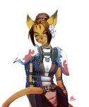  animal_ears armor belt cat_ears cat_girl cat_tail female fighter final_fantasy final_fantasy_xi flower hectatomb mithra solo tail warrior wink 
