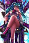  aqua_eyes aqua_hair armband boken_fantasy chair chin_rest crossed_legs flower hatsune_miku highres jewelry legs legs_crossed long_hair ring shoes sitting skirt solo thighs twintails vocaloid wristband 