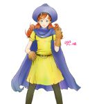  blush brown_eyes cape curly_hair dragon_quest dragon_quest_iv dress earrings gloves hat jewelry lipstick long_hair makeup pantyhose red_hair redhead smile sukerock 