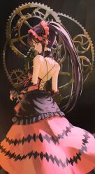  1girl absurdres black_hair breasts clock_eyes commentary_request date_a_live detached_sleeves dress highres lolita_fashion long_hair medium_breasts red_dress red_headdress solo symbol-shaped_pupils tokisaki_kurumi tokisaki_kurumi_(spirit) twintails very_long_hair yellow_eyes zoekiel_feux3538 