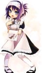  bad_id blush copyright_request dress goose_h guitar headband instrument maid mary_janes musical_note open_mouth pantyhose purple_eyes purple_hair shoes solo towel violet_eyes white_legwear 
