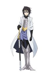  1girl armor armored_boots artist_request black_gloves black_hair black_pantyhose boots breastplate closed_mouth coat full_body gloves gold_armor hair_between_eyes holding holding_sword holding_weapon knee_boots looking_at_viewer official_art open_clothes open_coat pantyhose sakaguchi_hinata scabbard second-party_source sheath sheathed short_hair simple_background solo standing sword tensei_shitara_slime_datta_ken transparent_background two-sided_coat two-sided_fabric violet_eyes weapon white_coat 