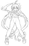  1girl absurdly_long_hair demon_tail gomamiso_sti highres lineart miwajou monochrome original scythe smile solo tail 