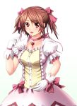  bow breasts brown_eyes brown_hair choker cosplay diesel-turbo gloves hair_ribbon hanamura_sanjuusai kaname_madoka kaname_madoka_(cosplay) mahou_shoujo_madoka_magica original puffy_sleeves ribbon shirai_risa short_twintails solo twintails 