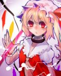  ascot bad_id blonde_hair collar flandre_scarlet goose_h hat hat_ribbon red_eyes ribbon side_ponytail solo touhou wings wrist_cuffs 