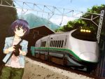  camera copyright_request railroad_tracks shinkansen sleeves_rolled_up smile solo tessai train 
