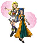  adapted_costume bianca bianca_(cosplay) blonde_hair blue_eyes blue_hair boots bow braid cape choker cosplay costume_switch dragon_quest dragon_quest_v dress earrings flora flora_(cosplay) hair_bow jewelry long_hair multiple_girls nika_(20090103-sta) single_braid skirt smile 