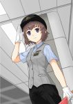 gloves hat kurihashi_minami salute smile tetsudou_musume tokka train_station uniform 