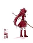  hana_azuki long_hair mahou_shoujo_madoka_magica polearm ponytail red_hair redhead sakura_kyouko solo translated translation_request weapon 