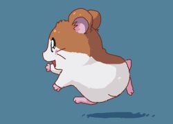  :d amaya_daisuke animal animal_focus blue_background commentary english_commentary from_side full_body hamster hamtaro hamtaro_(series) no_humans open_mouth simple_background smile solo whiskers 