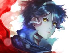  1boy alternate_eye_color bishounen blue_hair closed_mouth commentary_request earrings fire_emblem fire_emblem:_mystery_of_the_emblem highres jewelry lips male_focus marth_(fire_emblem) sayu_(silent_si1ent) short_hair solo tiara yellow_eyes 