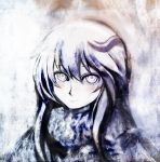 faux_traditional_media highres light_smile long_hair m370av multicolored_hair nurarihyon_no_mago portrait ringed_eyes scarf solo speed_painting white_hair yellow_eyes yuki_onna_(nurarihyon_no_mago) 