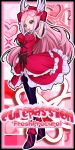  arms_up black_legwear character_name cure_passion dress fresh_precure! gloves higashi_setsuna jewelry magical_girl pantyhose pink_hair precure red_eyes solo title_drop yoshimune 