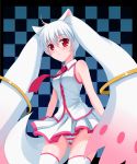  :3 blush hatsune_miku highres kyubey long_hair mahou_shoujo_madoka_magica navel necktie panties personification pink_panties red_eyes short_hair skirt solo striped striped_panties thigh-highs thighhighs twintails underwear very_long_hair vocaloid white_hair white_panties windtalker 