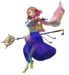  blue_eyes brown_hair detached_sleeves dissidia_012_final_fantasy dissidia_final_fantasy dress final_fantasy final_fantasy_x green_eyes heterochromia highres japanese_clothes jewelry multicolored_eyes purple_eyes short_hair smile solo staff violet_eyes wand wataame yuna 