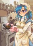  bandana blue_eyes blue_hair blush c163 cooking dragon_quest dragon_quest_vi dress heart mittens short_hair smile tania 