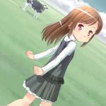  cloud clouds cow grass looking_back meow_(nekodenki) original red_eyes sky solo 
