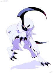  absol absurdres bright_pupils claws commentary full_body highres likey no_humans pokemon pokemon_(creature) pokemon_focus red_eyes solo white_background white_fur white_pupils 