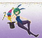  blue_legwear bowtie breasts bunny_ears bunny_girl bunny_tail bunnysuit cane cleavage closed_eyes cosplay curly_hair dragon_quest dragon_quest_iii dragon_quest_iv eyes_closed green_hair hat heroine_(dq4) high_heels hoimi_slime jester_(dq3) jester_(dq3)_(cosplay) jester_(dq3)_cosplay lowres nao_(moji) pantyhose party_hat shoes short_hair smile tail wrist_cuffs 