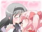  aiai_(jsm) akemi_homura blush closed_eyes face gloves holding_hands incipient_kiss kaname_madoka long_hair mahou_shoujo_madoka_magica multiple_girls mutual_yuri short_hair short_twintails twintails white_gloves yuri 