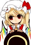  ascot bad_id blonde_hair chagen_kokimu flandre_scarlet hat looking_away red_eyes sdmaiden short_hair side_ponytail solo the_embodiment_of_scarlet_devil touhou wings 