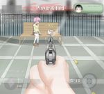  beretta_92 blush_stickers bullet bullet_hole call_of_duty call_of_duty:_black_ops english gun handgun heads-up_display homu kaname_madoka ken525 kyubey m9 mahou_shoujo_madoka_magica multiple_girls parody pink_hair pistol pov school_uniform shell_casing short_hair short_twintails spoilers thighhighs twintails weapon 