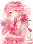  androgynous blush butterfly colorful crossdressing crossdressinging dress flower flower_on_head hair_flower hair_ornament ibara_riato male original pink_dress pink_eyes pink_hair red_rose rose solo trap 