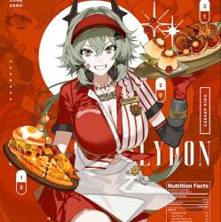 1girl caesar_king_(zenless_zone_zero) food long_hair waitress zenless_zone_zero