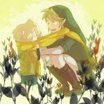  blonde_hair earrings hat jewelry link lowres lucas male mother_(game) mother_3 multiple_boys nikayu nintendo pointy_ears scarf shared_scarf smile super_smash_bros. the_legend_of_zelda twilight_princess 