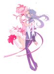  akemi_homura bubble_skirt comforting forehead_kiss hairband high_heels highres hug kaname_madoka kiss long_hair magical_girl mahou_shoujo_madoka_magica multiple_girls pantyhose pink_hair profile shoes short_hair tears teyrapak twintails yuri 