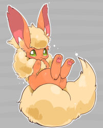  :3 animal_focus commentary_request flareon fluffy fox full_body green_eyes highres light_blush looking_at_viewer no_humans pawpads pokemon pokemon_(creature) pokemon_focus sitting smile solo suppainu 