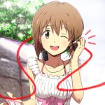  brown_hair digital_media_player hagiwara_yukiho highres idolmaster seven_(harida) short_hair wink 