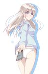  ass blonde_hair blue_eyes blush card eila_ilmatar_juutilainen from_behind hajime_(kinyou_club) holding holding_card hoodie long_hair no_pants panties solo strike_witches tarot the_star underwear white_panties 