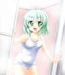  ahoge green_eyes green_hair highres komeiji_koishi school_swimsuit short_hair solo steam swimsuit touhou white_school_swimsuit yakoo yakoo_(r-25) 