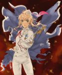  aiguillette blonde_hair blue_eyes flag gloves hat jewelry long_hair macross macross_frontier macross_frontier:_sayonara_no_tsubasa michudx military military_uniform outstretched_arm outstretched_hand sheryl_nome single_earring solo uniform 