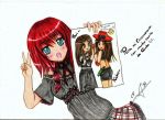  anime-girl blue_eyes blush cute open_mouth original red_hair redhead solo traditional traditional_media v 