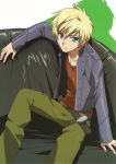  absurdres blonde_hair blue_eyes dancouga_nova dancouga_nova_(character) highres jacket johnny_burnette juusou_kikou_dancouga_nova male pants short_hair solo 