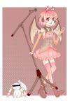  alternate_costume animal_ears asemon bad_id bare_shoulders bridal_gauntlets censored hairband headphones identity_censor idol kyubey mahou_shoujo_madoka_magica microphone microphone_stand mystia_lorelei pink_eyes pink_hair pink_legwear short_hair solo thigh-highs thighhighs touhou wings zettai_ryouiki 