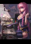  blue_eyes bouquet breasts cleavage cleavage_cutout fingerless_gloves flower gloves headphones heart heart_cutout highres long_hair megurine_luka microphone phonograph pink_hair poster poster_(object) saber_01 sitting skirt solo speaker thigh-highs thighhighs turntable vocaloid zettai_ryouiki 
