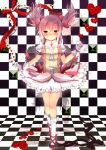  bubble_skirt checkered checkered_floor choker floating_hair gloves heart highres kaname_madoka magical_girl mahou_shoujo_madoka_magica oruton pink_eyes pink_hair puffy_sleeves ribbon shoes short_hair short_twintails smile twintails white_gloves 