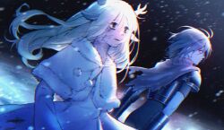  1girl 1other animal_ears antlers armor black_eyes blood blood_on_face blue_hair blue_skin capelet colored_skin commentary deer_antlers deer_ears deer_girl deltarune deltarune_gum empty_eyes english_commentary fur-trimmed_capelet fur_trim furry furry_female highres holding_hands horns kris_(dark_world)_(deltarune) kris_(deltarune) long_hair looking_at_another medium_hair noelle_holiday noelle_holiday_(dark_world) red_eyes robe utdr_(toby_fox) white_capelet white_robe 