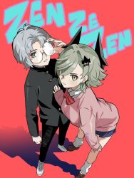 1boy 1girl alternate_costume caesar_king_(zenless_zone_zero) costume_switch glasses long_hair short_hair wise_(zenless_zone_zero) zenless_zone_zero