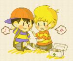  2boys bandaid black_hair blonde_hair blue_eyes child hat lucas mother_(game) mother_2 mother_3 multiple_boys ness nintendo smile super_smash_bros. 