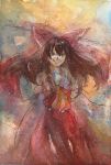  bad_id bow campanula-star hair_bow hakurei_reimu smile solo touhou traditional_media watercolor_(medium) 