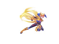  1girl absurdres aizeis arm_cannon armor armored_boots assault_visor b-densetsu!_battle_b-daman belt biometal blonde_hair body_armor bodysuit boots chest_jewel commission commissioner_upload covered_navel elf_(mega_man_zx_prequel) fake_horns fighting_stance forehead_jewel full_body gauntlets gloves helio_breaker helmet highres hip_armor horned_helmet horns long_bangs long_hair mega_man_(series) mega_man_zx non-web_source shoulder_armor solo thighs transparent_background weapon 