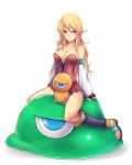 bare_shoulders blonde_hair blush character_request kara_(color) long_hair pointy_ears red_eyes saga_2 shiny shiny_skin sitting square_enix 