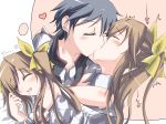  blush brown_hair closed_eyes detached_sleeves dreaming drooling eyes_closed guunome hair_ribbon heart huang_lingyin infinite_stratos kiss long_hair orimura_ichika ribbon short_hair sleeping twintails 