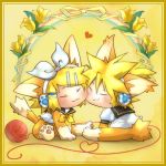  animal_ears blonde_hair brother_and_sister cat_ears cat_paws chibi furry heart kagamine_len kagamine_rin paws roman_knock short_hair siblings twins vocaloid 